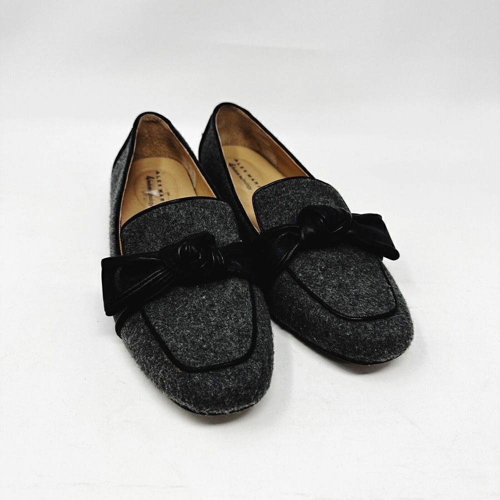 Alex Marie Adelyn Felt Leather Loafer Bow Flats Gray Black Sz 8 Slip On